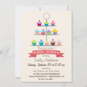 Colorful Cupcake Tree Bridal Shower Invitation
