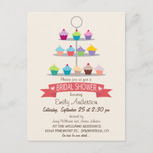 Colorful Cupcake Tree Bridal Shower Invitation Postcard