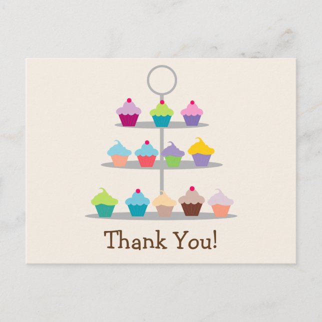 Colorful Cupcake Tree Thank You Postcard (Front)