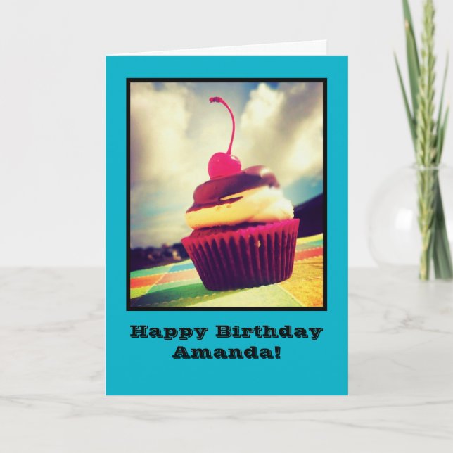Colorful Cupcake with Cherry on Top Card (Front)