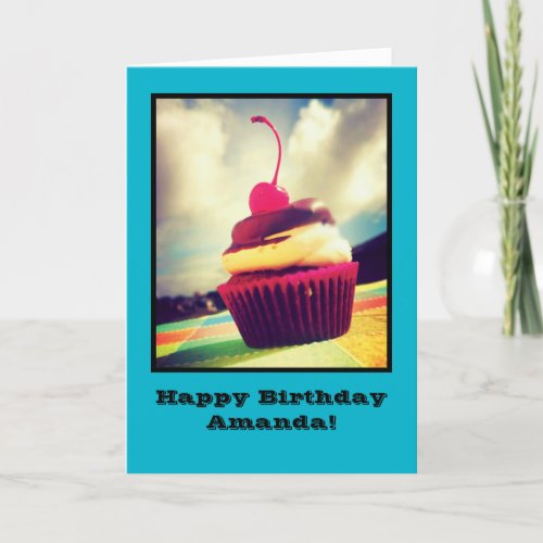 Colorful Cupcake with Cherry on Top Card