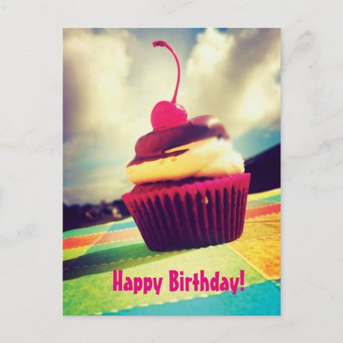 Colorful Cupcake with Cherry on Top Postcard