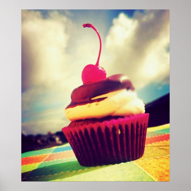 Colorful Cupcake with Cherry on Top Poster (Front)