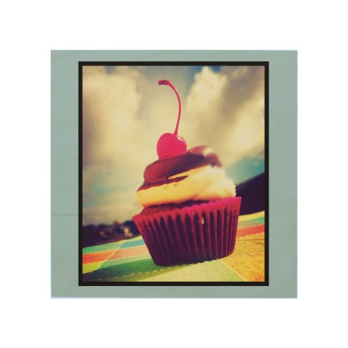 Colorful Cupcake with Cherry on Top Wood Wall Art