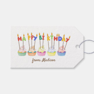 Colorful Cupcakes And Candles Happy Birthday Gift Tags