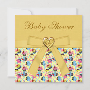 Colorful Cupcakes Elegant Neutral Baby Shower Invitation