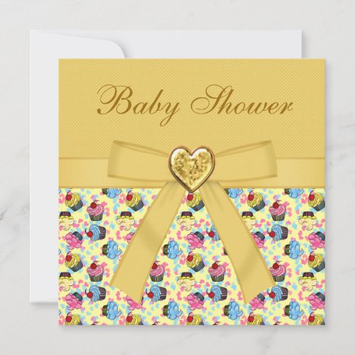 Colorful Cupcakes Elegant Neutral Baby Shower Invite