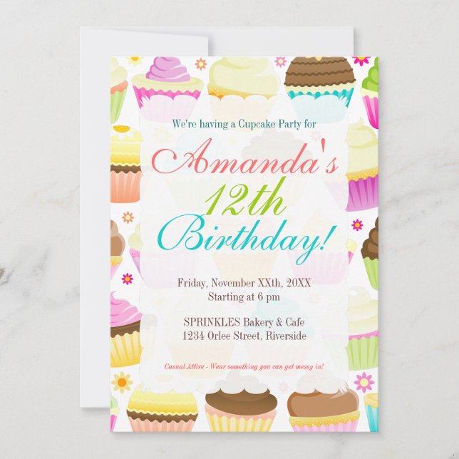 Colorful Cupcakes Invitation (Front)