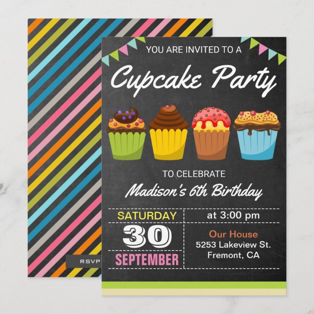 Colorful Cupcakes Kids Birthday Party Invitation (Front/Back)