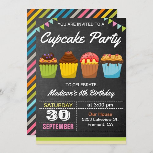 Colorful Cupcakes Kids Birthday Party Invitation