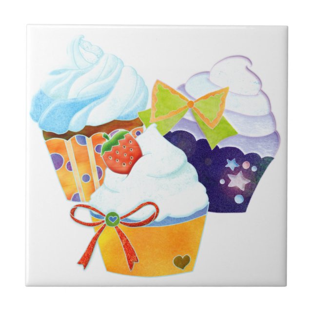 Colorful Cupcakes Kitchen Trivet Deco Tiles (Front)
