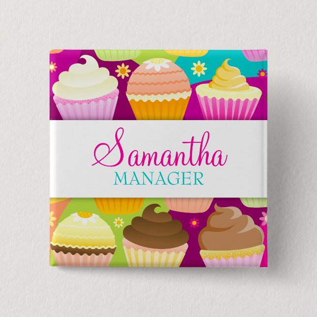 Colorful Cupcakes Name Badge Button (Front)