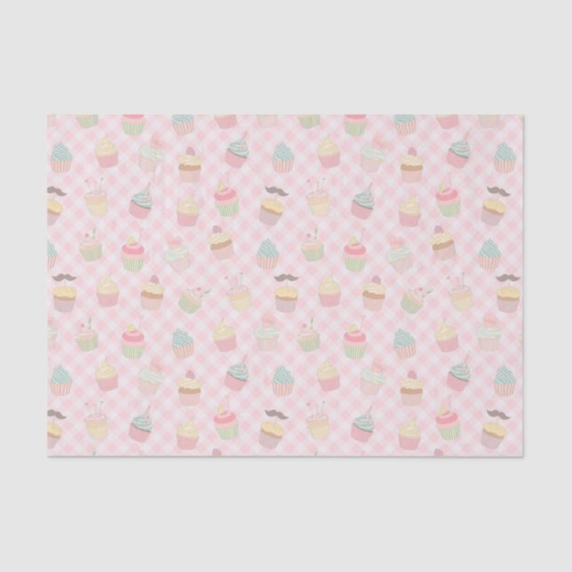Colorful Cupcakes on Pink Gingham Tissue Paper (Front)