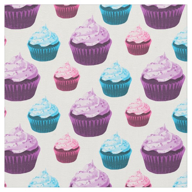 Colorful Cupcakes Pattern Fabric (Close Up)
