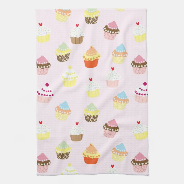 Colorful Cupcakes Pattern Kitchen Towel (Vertical)