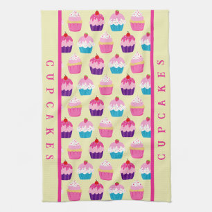 Colorful Cupcakes Pattern, Sweet Treats Kitchen Towel