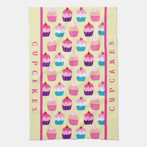 Colorful Cupcakes Pattern Sweet Treats  Kitchen Towel