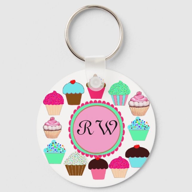 Colorful Cupcakes - Personalized Keychain (Front)