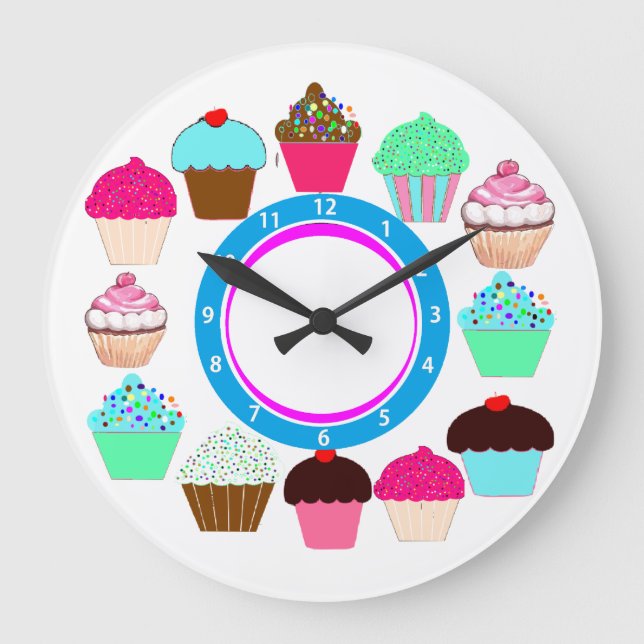 Colorful Cupcakes - Personalized Large Clock (Front)