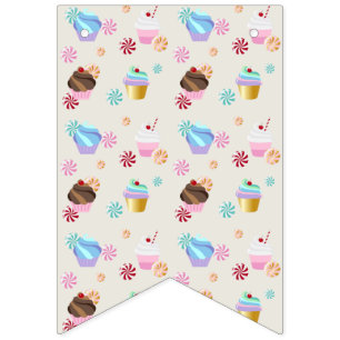 Colorful Cupcakes Sweet Candies Bakery Dessert Bunting Flags