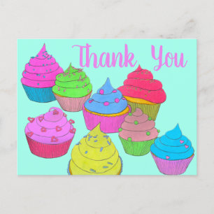 Colorful Cupcakes Thank You 2 Postcard