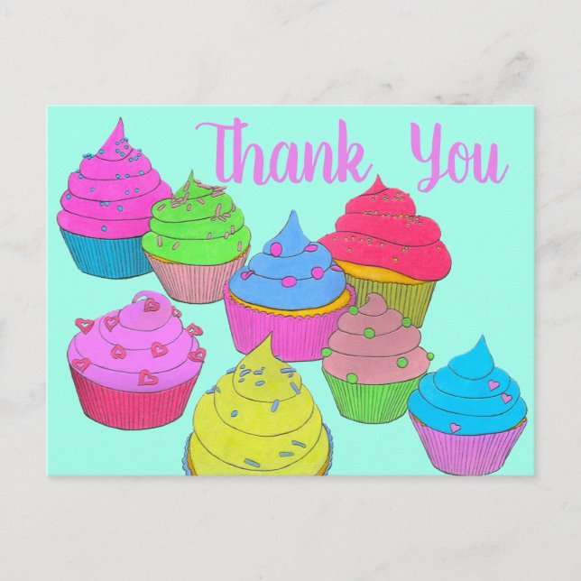 Colorful Cupcakes Thank You 2 Postcard (Front)
