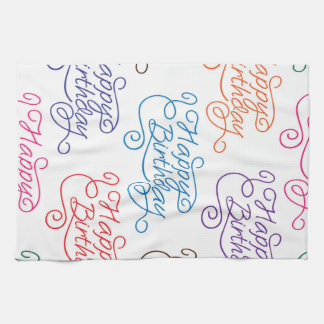 Colorful Cursive Happy Birthday Pattern Towel