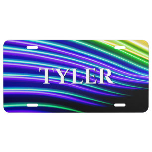 Colorful Curved Light Design DIY Name in White License Plate
