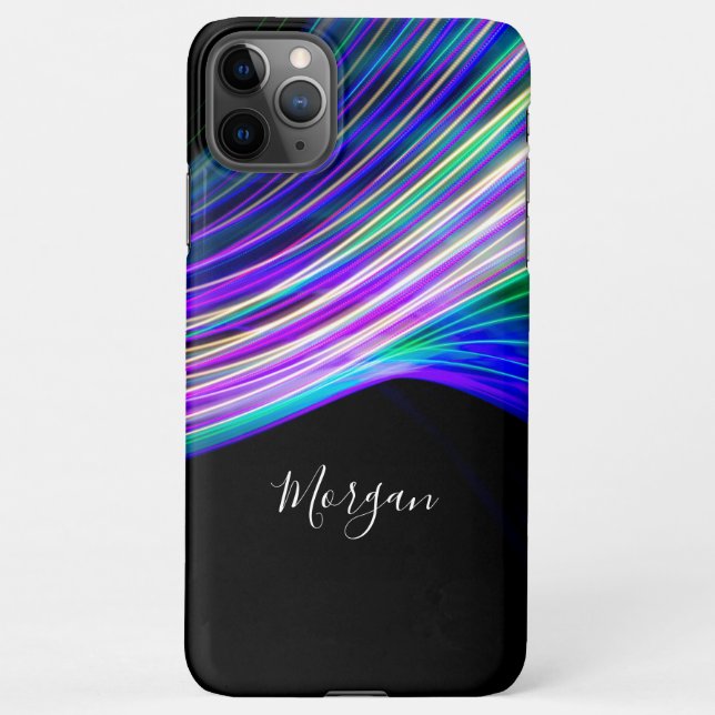 Colorful Curved Light, Name in White Script iPhone Case (Back)