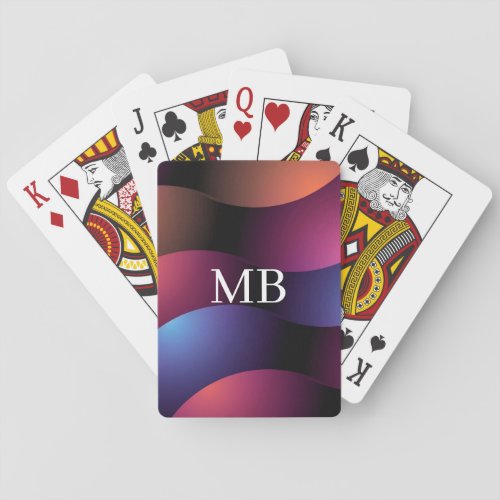 Colorful Curved Shapes White Monogram Playing Cards