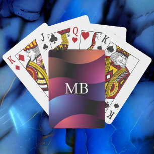 Colorful Curved Shapes, White Monogram Poker Cards