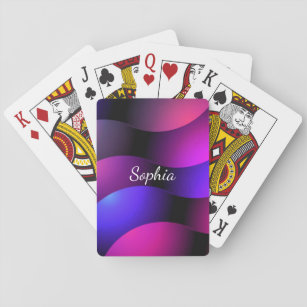 Colorful Curved Shapes, White Script Name Playing Cards