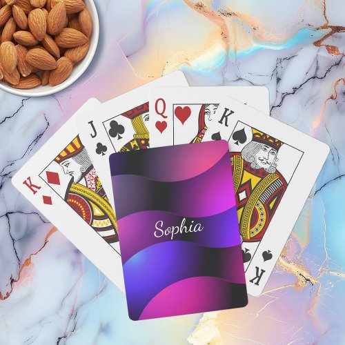 Colorful Curved Shapes White Script Name Poker Cards