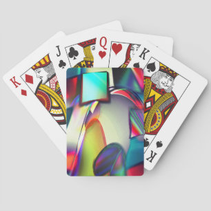 Colorful curved squares and circles with metallic poker cards