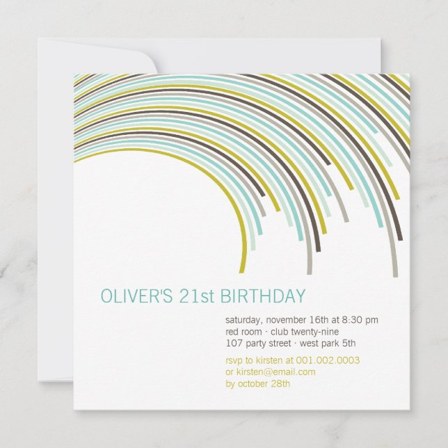 Colorful Curved Stripes Modern 21st Birthday Party Invitation (Front)