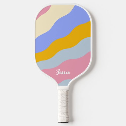Colorful Curved Stripes Modern Pickleball Paddle