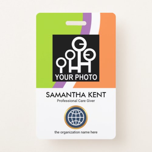 Colorful Curved Waves Employee Photo ID Badge