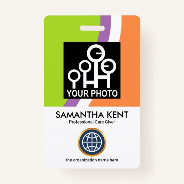 Colorful Curved Waves Employee Photo ID Badge (Front)