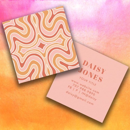 Colorful Curvy Lines Abstract Retro Business Card