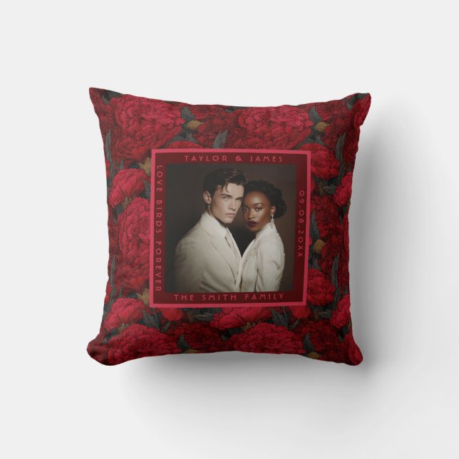 Colorful Custom Carnation Inspired Fall Wedding Throw Pillow (Front)