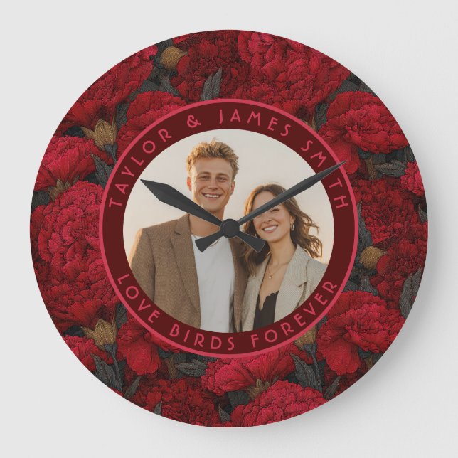 Colorful Custom Carnation Inspired Forest Wedding Large Clock (Front)
