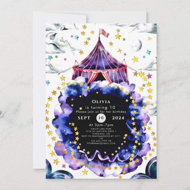 Colorful Custom Circus Birthday Invitation (Front)