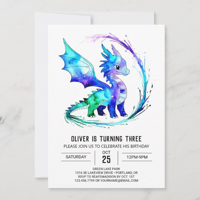 Colorful Custom Dragon Digital Boy Birthday Invitation