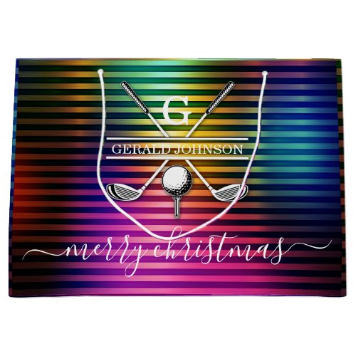 Colorful Custom Elegant Golf Monogram Design Large Gift Bag