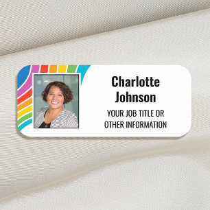 Colorful Custom Employee Photo ID Rainbow Wave Name Tag