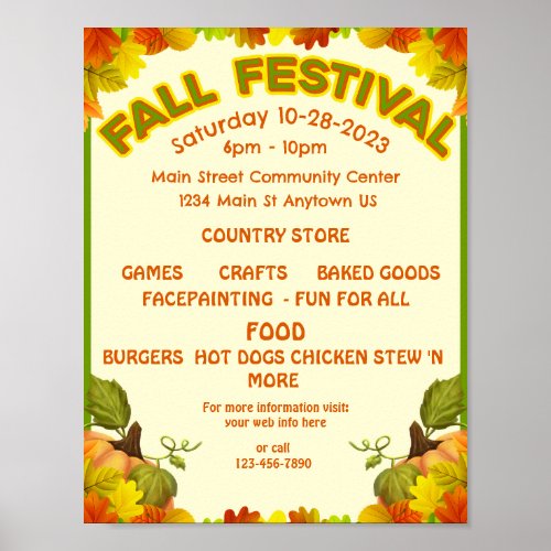 Colorful Custom FALL FESTIVAL Flyer Advertisement  Poster