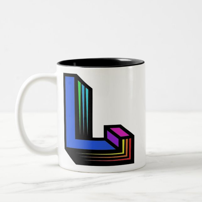 Colorful Custom Letter L Two-Tone Coffee Mug (Left)