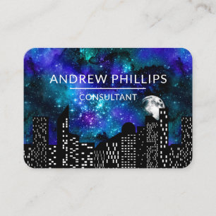 Colorful Custom Modern Moon Space Cityscape Business Card