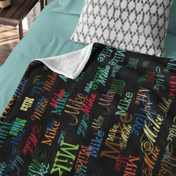 Colorful Custom Names On Black Fleece Blanket by mixedworld at Zazzle