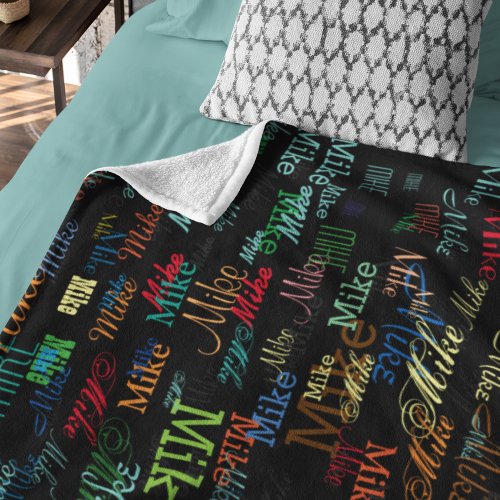 Colorful Custom Names on Black Fleece Blanket